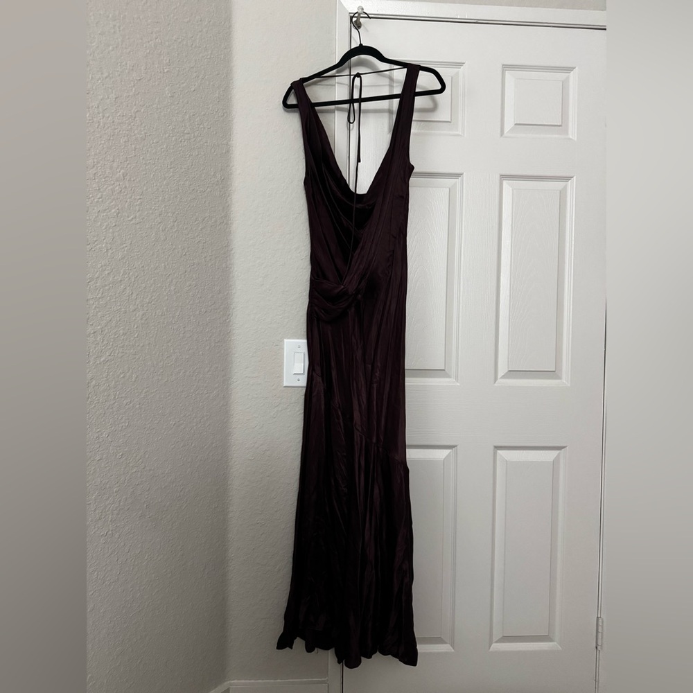 Meshki Ellison Satin Cowl Dress in Dark Chocolate Extra Small - Picture 4 of 6